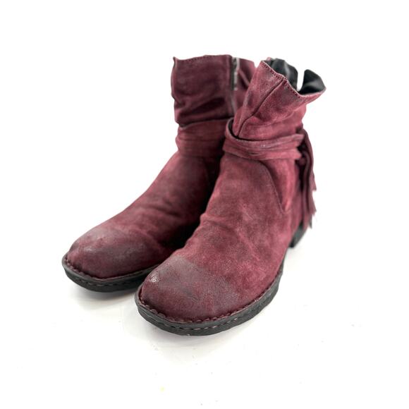 Born Cross Amarena Distressed Leather Ankle Boots 7 Red Fringe Western Tassel - Picture 5 of 8